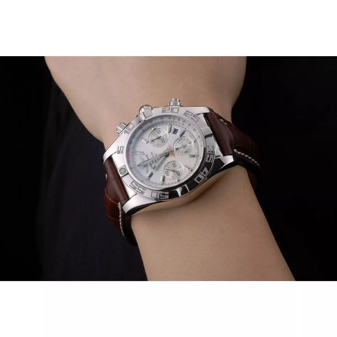 Affordable Swiss Breitling Certifie Stainless Steel Bezel Brown Croco Leather Bracelet White Dial 80285 0114