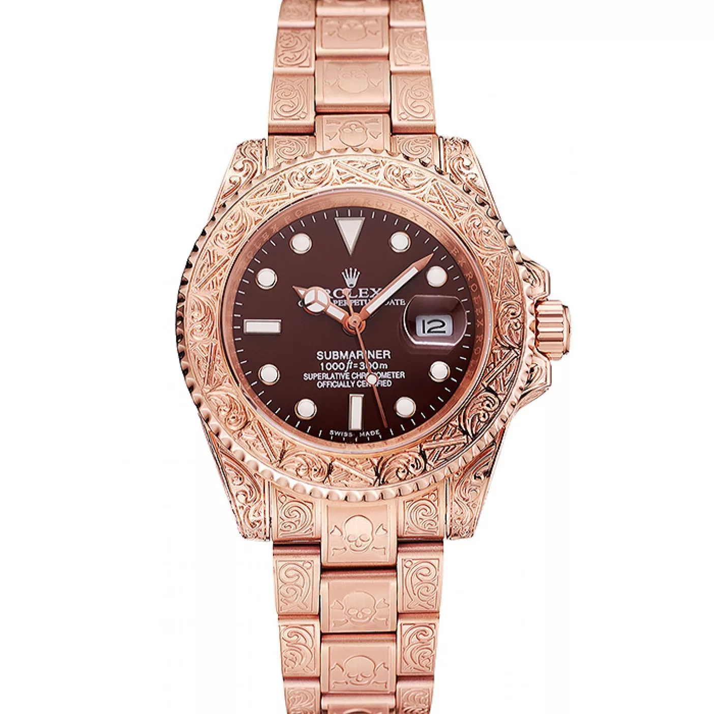 Swiss Rolex Submariner Skull Limited Edition Brown Dial Rose Gold Case And Bracelet 1454087 0116