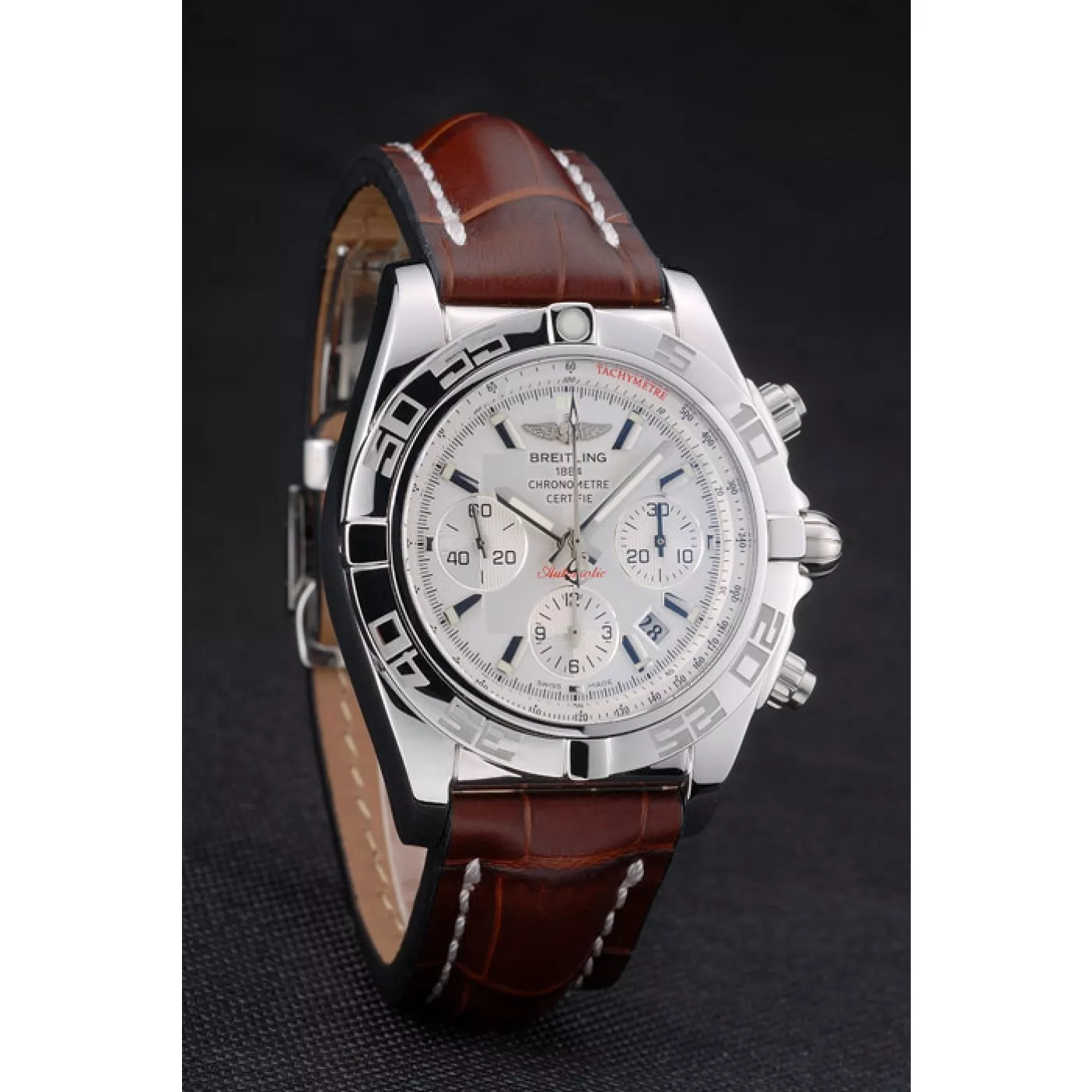 Affordable Swiss Breitling Certifie Stainless Steel Bezel Brown Croco Leather Bracelet White Dial 80285 0114