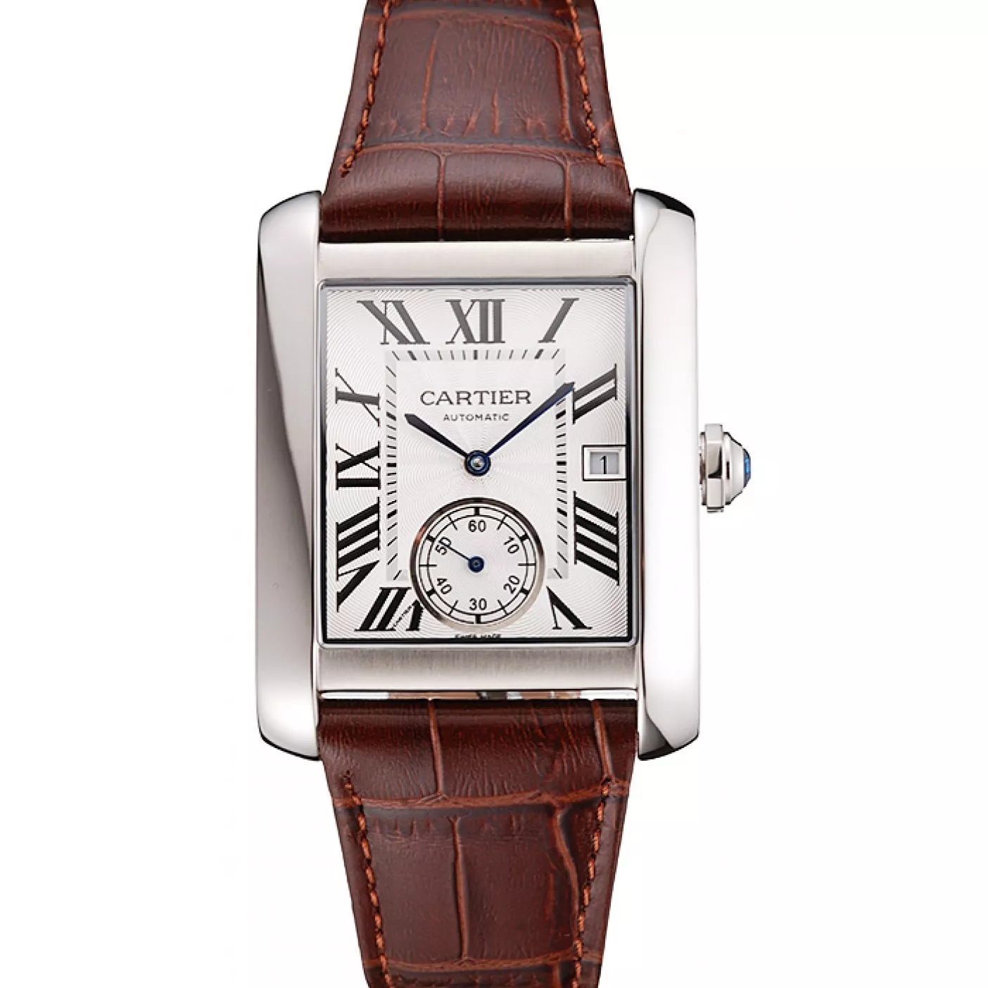 Swiss Cartier Tank MC White Dial Stainless Steel Case Brown Leather Strap 0112