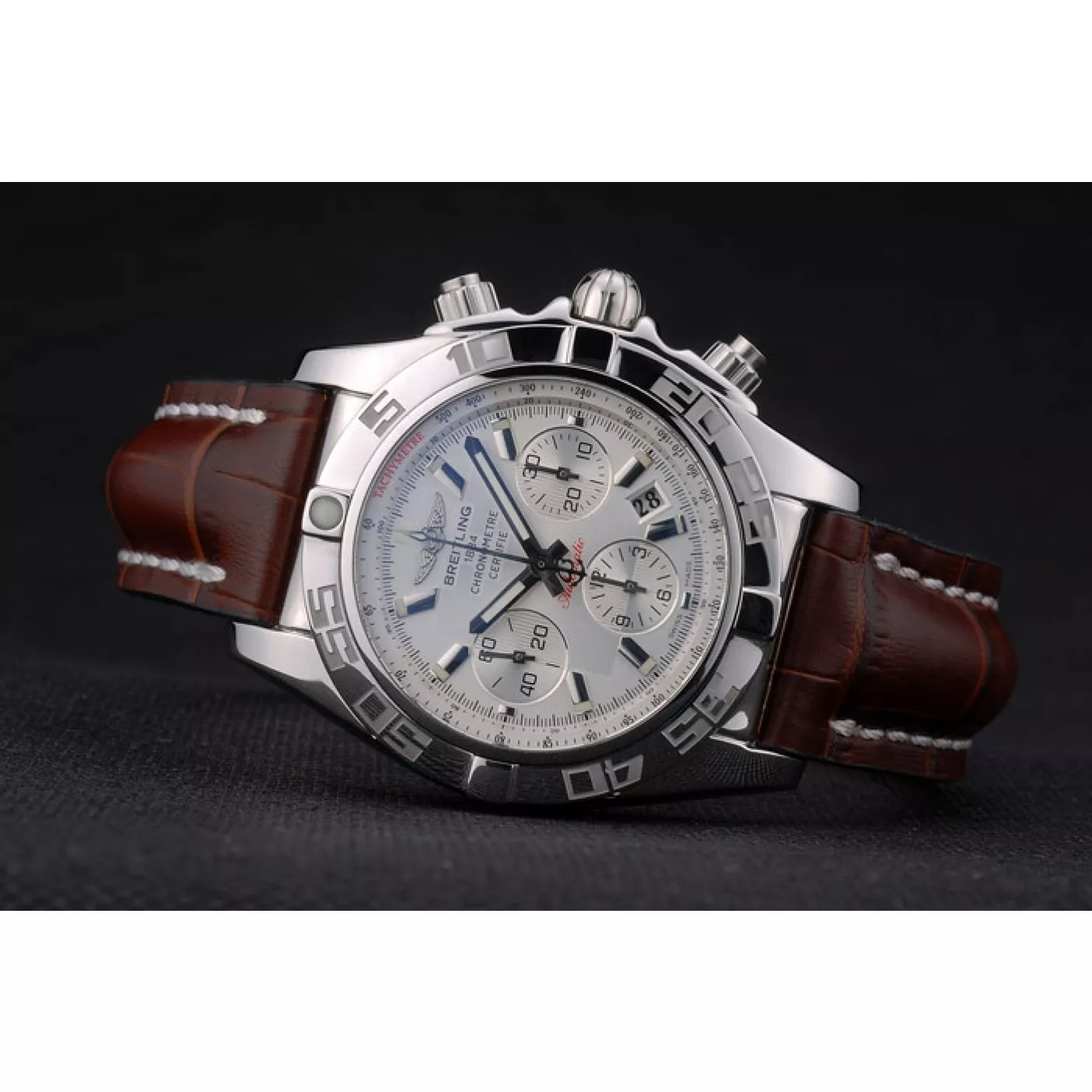 Affordable Swiss Breitling Certifie Stainless Steel Bezel Brown Croco Leather Bracelet White Dial 80285 0114