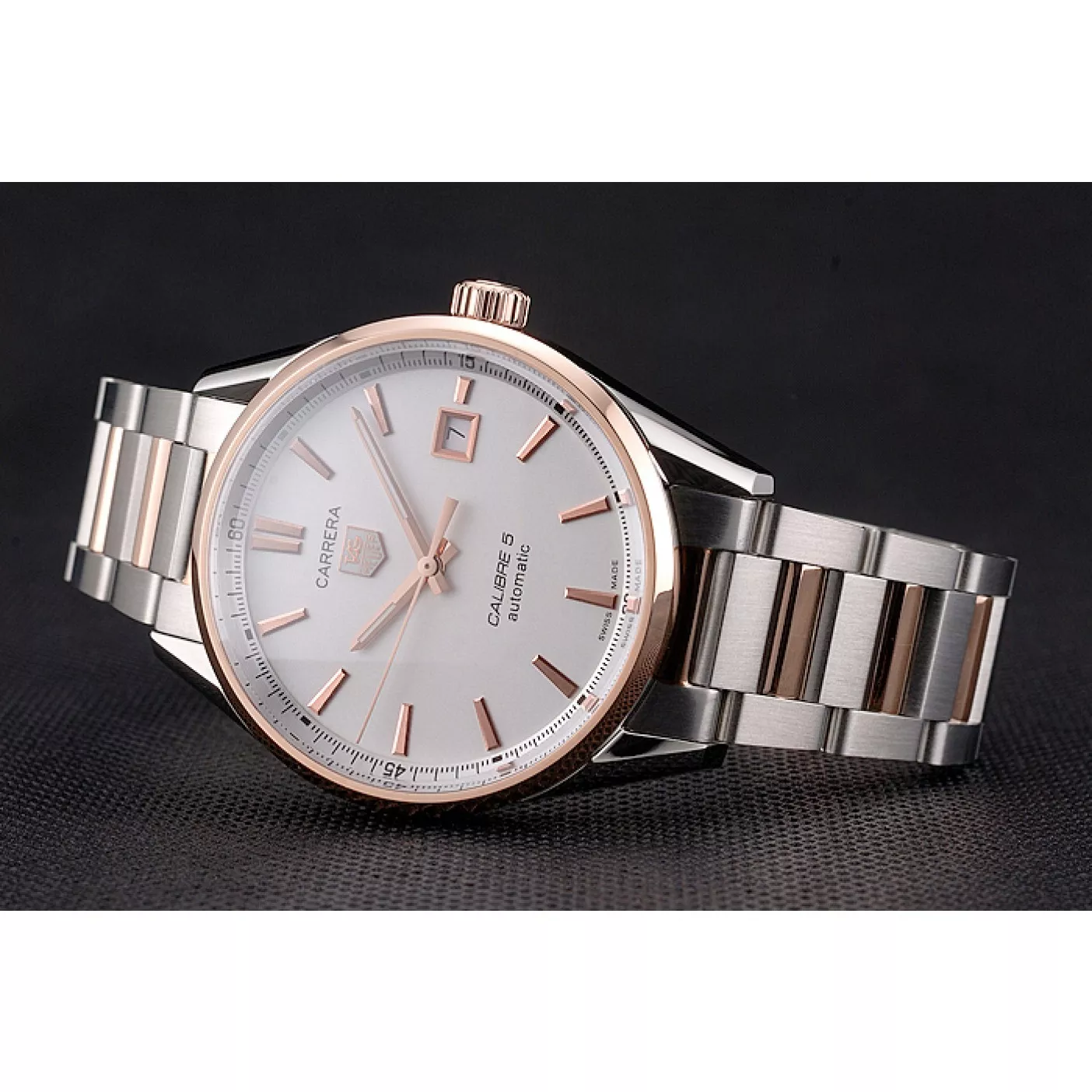 Affordable Swiss Tag Heuer Carrera Calibre 5 White Dial Rose Gold Case Two Tone Bracelet 0112