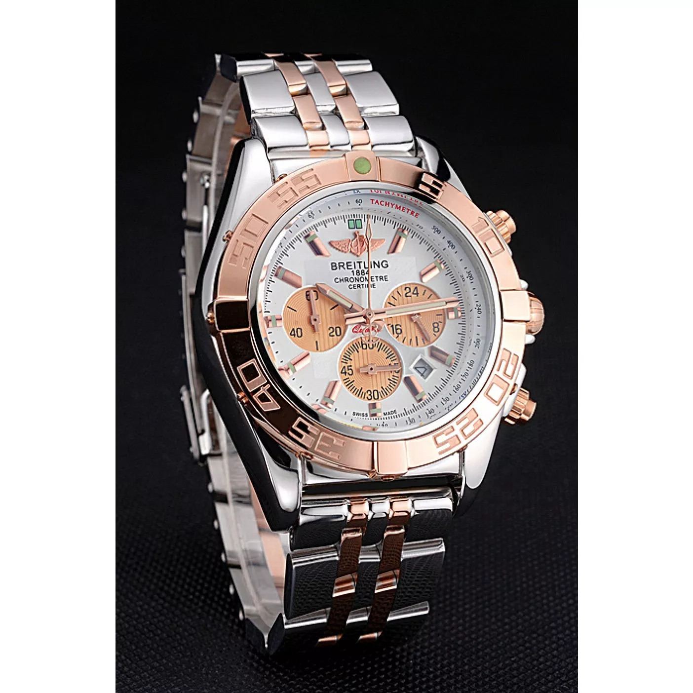 Cheap Breitling Chronomat White Dial Rose Gold Bezel And Subdials Stainless Steel Case Two Tone Bracelet 0114