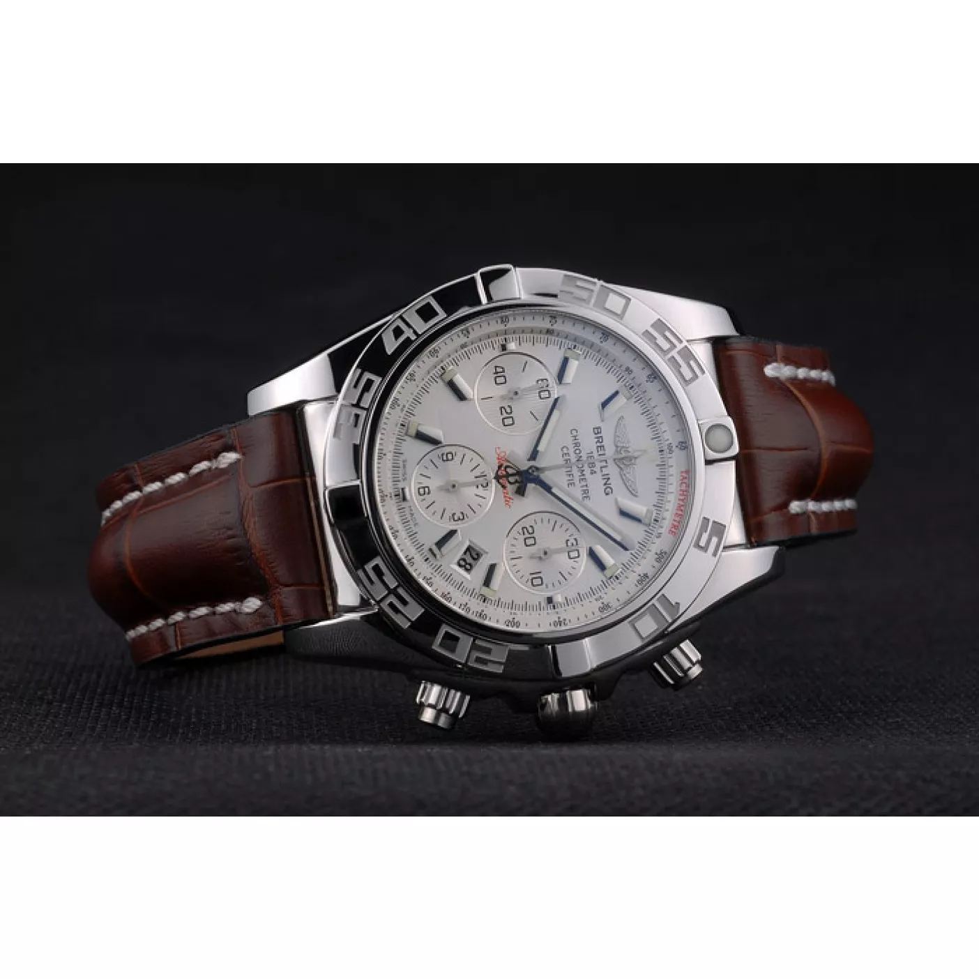 Affordable Swiss Breitling Certifie Stainless Steel Bezel Brown Croco Leather Bracelet White Dial 80285 0114