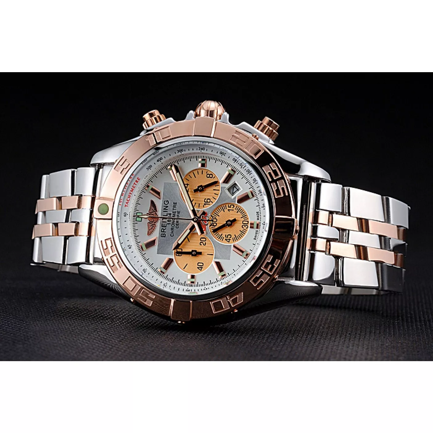 Cheap Breitling Chronomat White Dial Rose Gold Bezel And Subdials Stainless Steel Case Two Tone Bracelet 0114