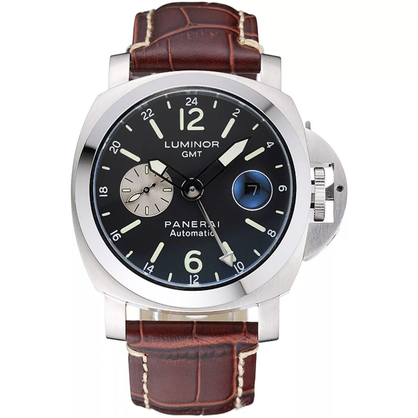 Panerai Luminor GMT Black Dial Brown Leather Bracelet 0112