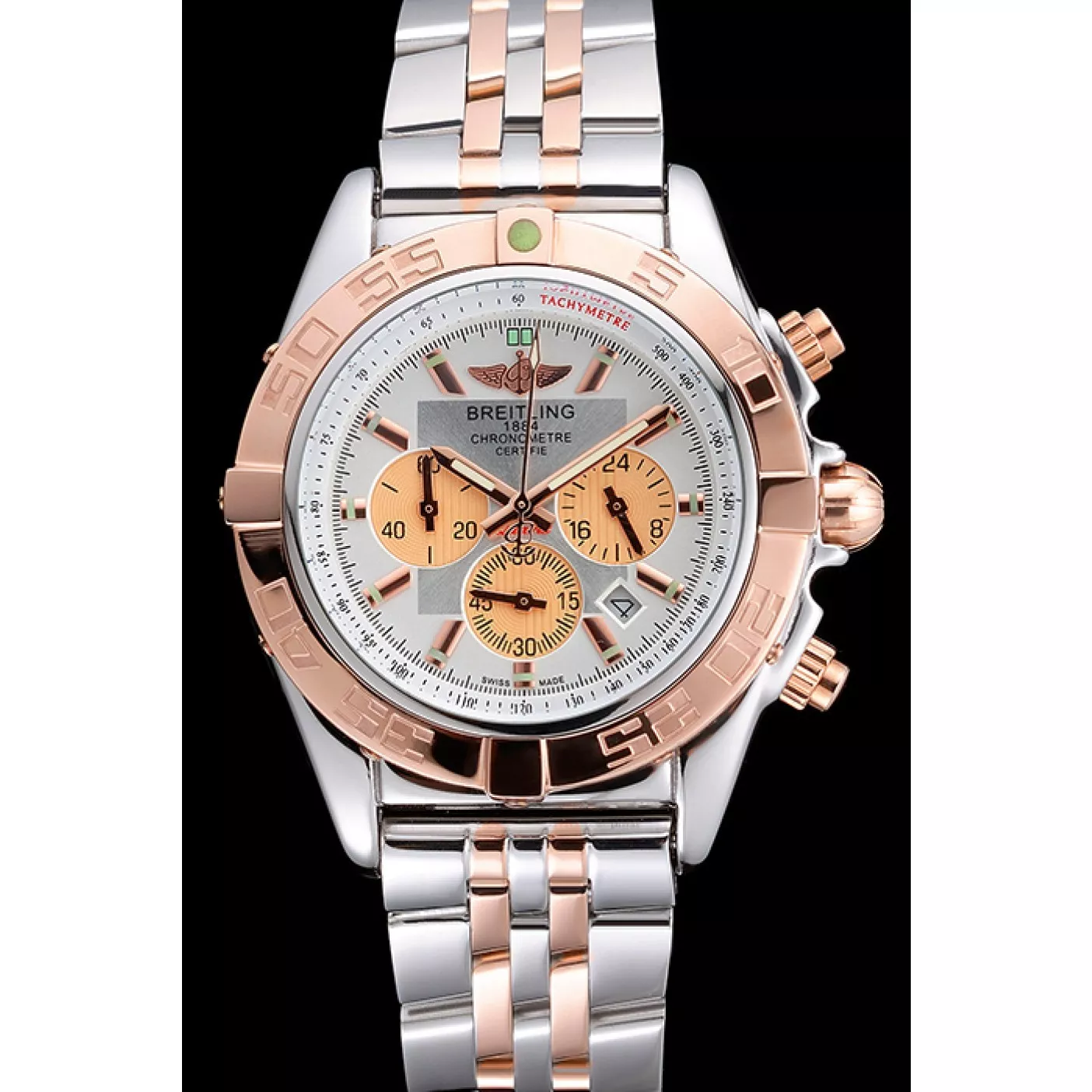 Cheap Breitling Chronomat White Dial Rose Gold Bezel And Subdials Stainless Steel Case Two Tone Bracelet 0114