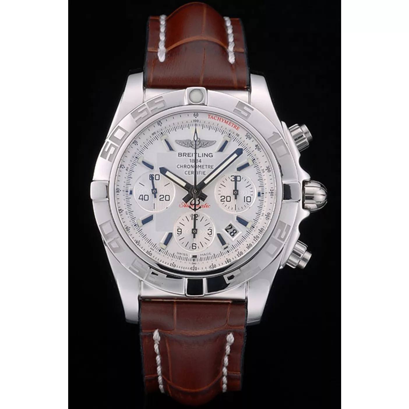 Affordable Swiss Breitling Certifie Stainless Steel Bezel Brown Croco Leather Bracelet White Dial 80285 0114