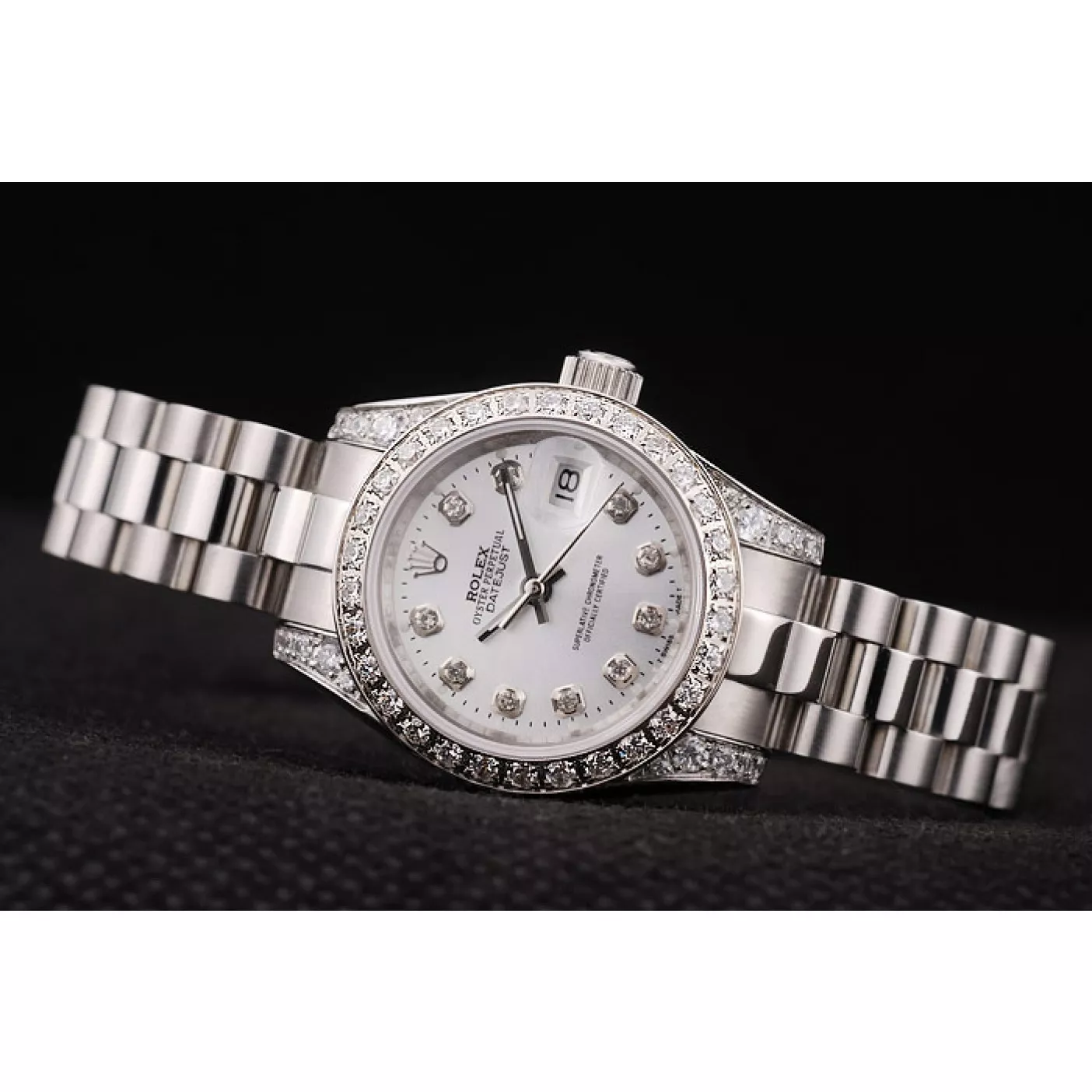 Cheap Rolex DateJust Brushed Stainless Steel Diamond Plated Case White Dial Diamond Plated Bezel 0113