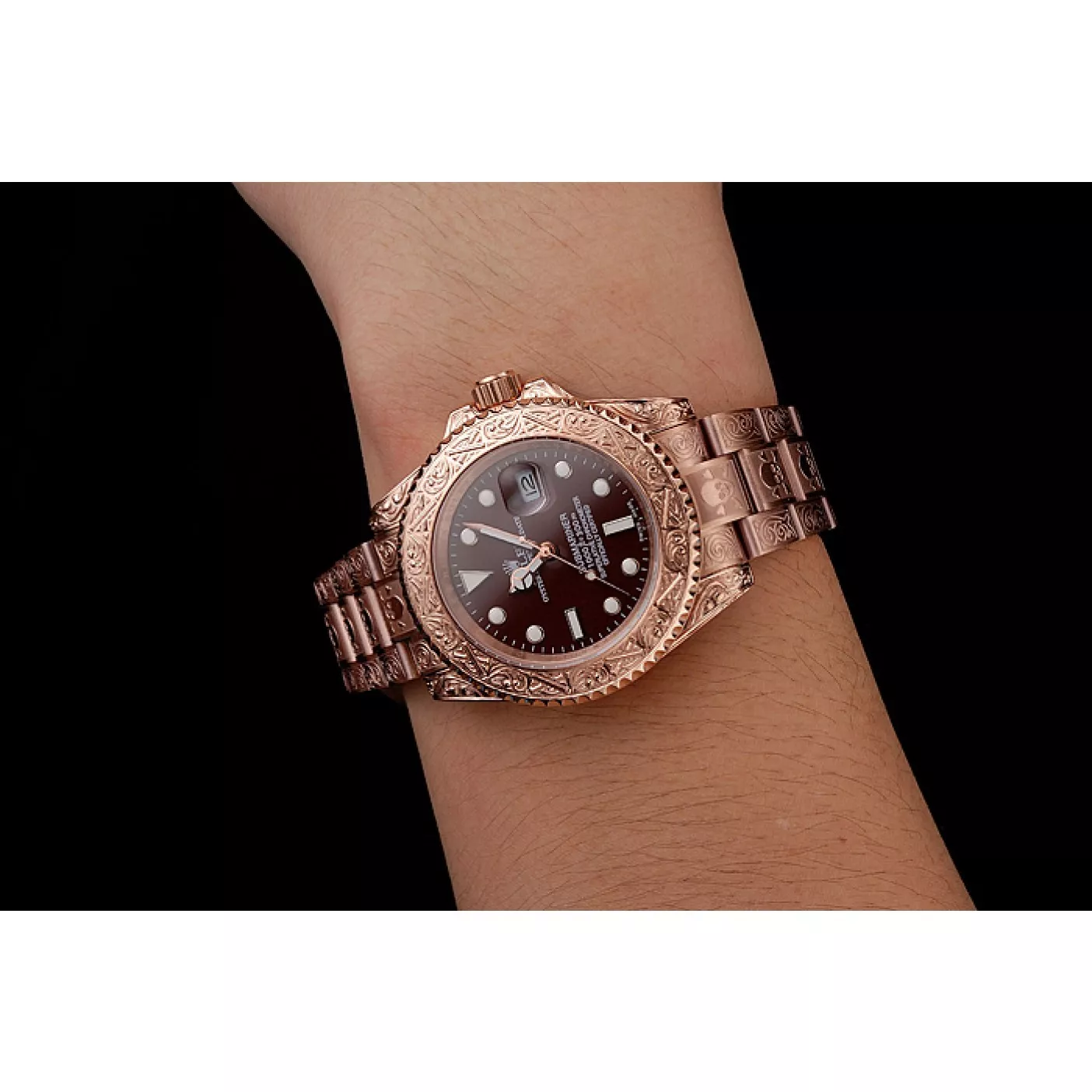 Rep Swiss Rolex Submariner Skull Limited Edition Brown Dial Rose Gold Case And Bracelet 1454087 0116