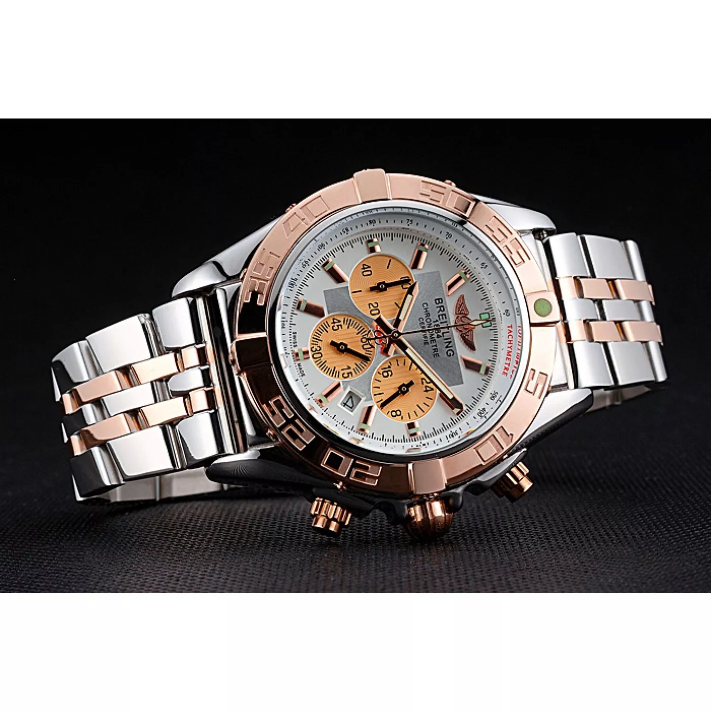 Cheap Breitling Chronomat White Dial Rose Gold Bezel And Subdials Stainless Steel Case Two Tone Bracelet 0114