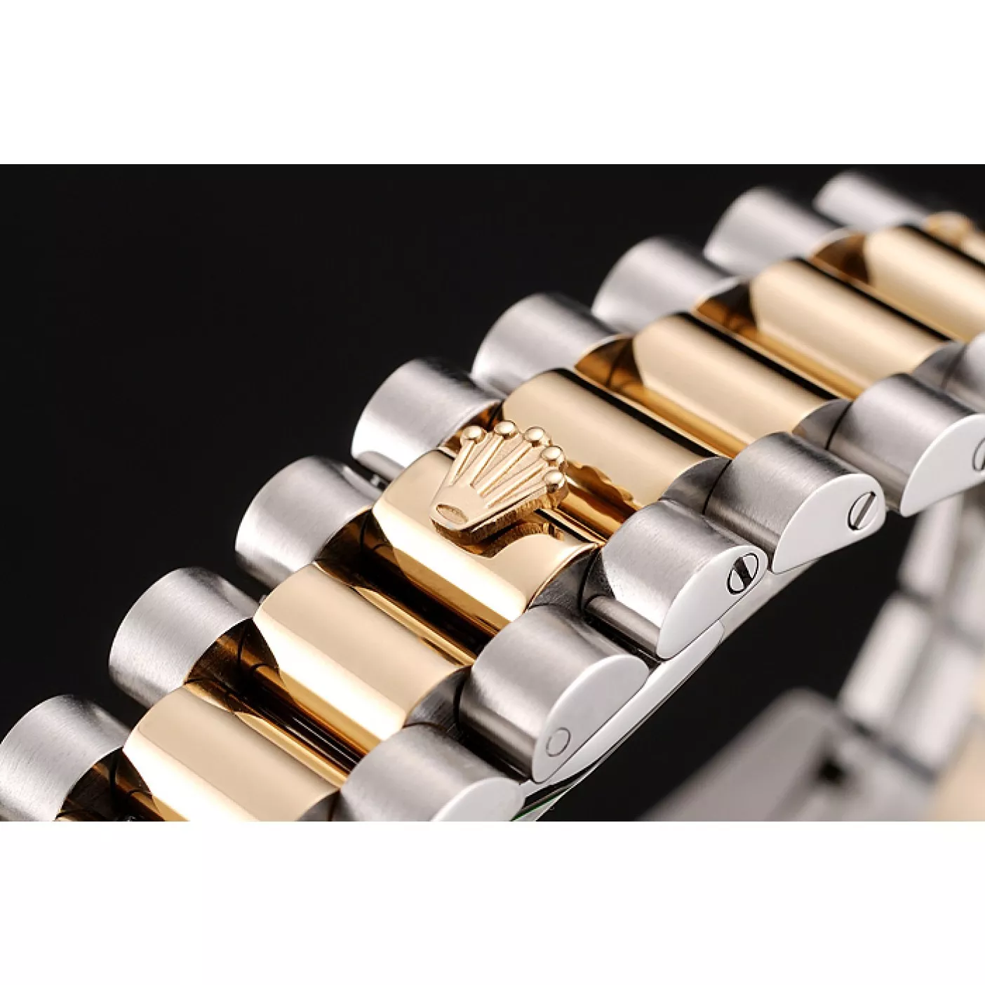 Rep Swiss Rolex Day-Date White Dial Gold Diamond Case Two Tone Stainless Steel Bracelet 1453972 0113