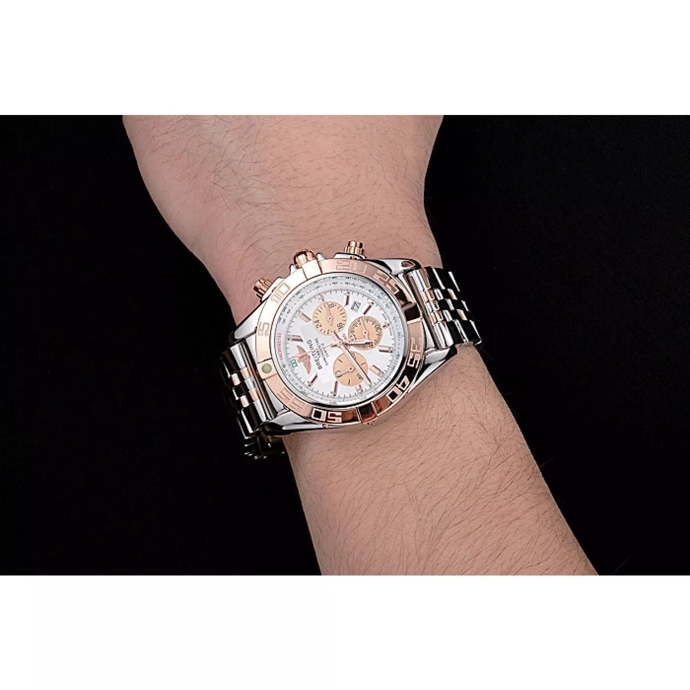 Cheap Breitling Chronomat White Dial Rose Gold Bezel And Subdials Stainless Steel Case Two Tone Bracelet 0114