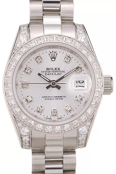 Cheap Rolex DateJust Brushed Stainless Steel Diamond Plated Case White Dial Diamond Plated Bezel 0113